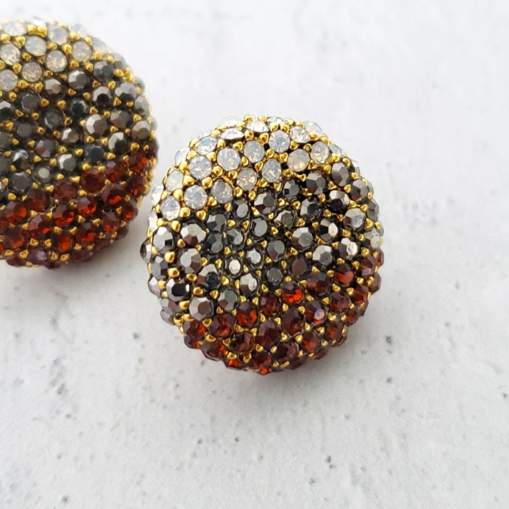 NWOT Rhinestone Stud Earrings, Antique Gold Plated Earrings with Pavé Crystals